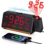 Projection Clock Radio, Digital Clock with Snooze and Night Light, FM Radio Clock with Temperature and Date Display, Dual Alarm for Weekday and Weekend, DST Digital Clock with USB & Type C Charging