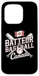 Coque pour iPhone 15 Pro Batteur de baseball Canada Feuille d'érable Drapeau canadien