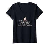 Womens Champagne Is Basically Sparkling Water Pink Coquette Bows V-Neck T-Shirt