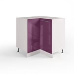 Meuble de Cuisine Angle Bas, 90x90 cm, 2 Portes Aubergine Brillant