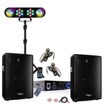 Pack Sono Karaoke Ampli Stéréo Bluetooth USB SD LTC MFA1200USB-BT-BL 2x50W - 2 Enceintes Ibiza 2x300W - 2 Micros - Pied Lumière DJ