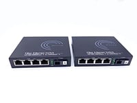 Elfcam® - Lot de 2 Convertisseur Fibre Ethernet, Convertisseur de Média SFP Inclus, Jusqu'à Une Distance de 20KM sur Fibre Optique SC Monomode (4 Ports RJ45 *4 Ports RJ45)