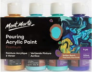 Acrylique Pouring Peinture Set Plage D'Or 4 Pièces X 120Ml Peintures Acryliques Pré-Mélangées Avec Pouring Medium Or,Turquoise,Bleu Clair,Bleu Outremer