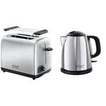 Russell Hobbs Grille Pain, Toaster, Cuisson Homogène, Contrôle Brunissage, Chauffe Viennoiserie - 24080-56 Adventure & Bouilloire 1L, Ebullition Rapide, Marquage Tasses - 24990-70 Victory