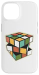 Coque pour iPhone 14 Puzzle rétro en forme de cube - Couleurs vives et géométriques