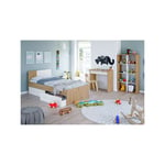 Chambre enfant complète 90x190 Blanc/Chêne - toza n°1 - Cadre de lit : l 97 x l 196 x h 77 cm Bibliothèque : l 136 x l 33 x h 72 cm , Bureau : l 81 x