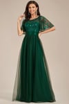 Women's A-Line Short Sleeve Embroidery Floor Length Wedding Guest Dresses