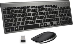 Clavier Et Souris Sans Fil - Ergonomique 2.4G Silent Compact Clavier De Souris Pleine Taille Pour Pc/Portable/Ordinateur/Laptop/Tv (Noir)