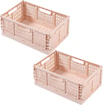 Caisse Pliable Plastique,Empilable Cagettes Plastique Pliable Paniers Rangement avec Poignée Panier Rangement Plastique pour Chambre à Coucher Bureau Cuisine (Rose,25×16×10cm)