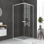 Pack porte de douche coulissante blanc de 78 à 90x185cm + receveur 80x80 - WHITY SLIDE