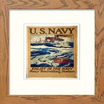 Lumartos, Vintage Poster US Navy Help Your Country! Enlist In The Navy Contemporary Home Decor Wall Art Print, Dark Wood Frame, 8 x 8 Inches