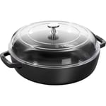 3272340030154 Staub Cast Iron Frying Pan with Two Handles and Lid - 28 cm, Black