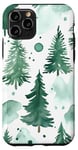 Coque pour iPhone 11 Pro Vert Aquarelle Polka Dots Boho Floral Forest Pin Tree