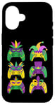 Coque pour iPhone 16 Mardi Gras Manette de Jeu Vidéo Jester Chapeau Gamers Enfants