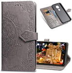 IMEIKONST Étui à Rabat pour Samsung J730, Mandala en Relief Étui Téléphone Prime PU Cuir Porte Carte Portefeuille Magnétique Kickstand Coque pour Samsung Galaxy J7 Pro 2017 Mandala Grey SD