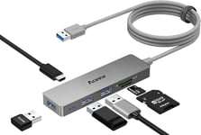 Hub USB 3.0 6 Ports, Ultra-Fin avec câble étendu de 4FT, SuperSpeed 5 Gbps, Port de Lecture SD/TF, Micro USB Port d'alimentation, pour MacBook Pro, Surface Pro, Dell XPS 15, Flash Drive.