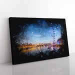 Big Box Art The London Eye & Thames River Paint Splash Canvas Wall Art Print Ready to Hang Picture, 76 x 50 cm (30 x 20 Inch), Blue