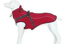 Dog Jacket with Harness, Windproof Dog Vest with Reflective Strips for Medium Large Dogs, Warm and Cozy Dog Sport Vest, Dog Winter Coat, Warm Dog Apparel with High Neckline Collar - Red - XLarge