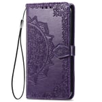 KERUN Case for Motorola Moto G50 Wallet PU/TPU Leather Phone Cover, Embossed Datura Flowers Case with [Card Slots] [Kickstand] [Magnetic Closure] Shock-Absorbent Bumper. Purple