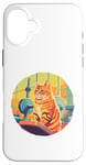 iPhone 16 Plus Cute Fit Orange Cat Sitting on Gym Lifting Bench Case