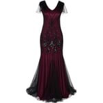 Kvinnor 1920-tal Gatsby-klänning 20-tal Vintage V-ringad paljetter Pärlor Maxi Cocktailparty Flapper Klänning Mesh Balklänning Långa Eleganta Klänningar red black XL