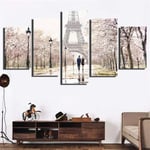 WENXIUF 5 Panel Wall Art Pictures Eiffel Tower lovers,Prints On Canvas 100x55cm Wooden Frame Ready To Hang The Animal Photo For Home Modern Decoration Wall Pictures Living Room Print Decor