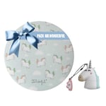 WONDEE Pack Cadeau Femme, Mr Wonderful Porte-clés et clé USB Original 32 Go + Tapis de Souris Rond Licorne - Cadeaux Originaux Anniversaire et Noël pour Femme et Filles