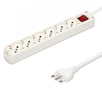 VELAMP MULTIT-I-S60 Multiprise avec interrupteur lumineux, 6 prises Shuko bivalentes 10/16 A, câble 1,5 m, blanc