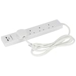 2 Metre 4 Gang Extension Lead with 2 USB Ports & Neon Indicator-Surge Protected