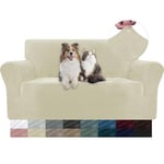 YSTELLAA Housse de Canapé en Velours 2 Places, Universelle Sofa Cover avec Accoudoirs, Protection Canapé Chat Chiens Griffures, Housse pour Canapé Extensible Housse de Canape, Beige