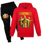 Barn F-ortnite Tryck Casual Hoodie Byxor Kostymer Pojkar Flickor Hoody Byxor Träningsoverall Set Röd Red 140cm