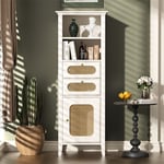 Vitrine de salon avec rotin, armoire haute, surface peinte, peut être utilisée pour les meubles combinés de salon, blanc