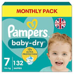 Pampers Baby-Dry Size 7, 132 Nappies, 15kg+, Monthly Pack, Up to a 100% Leak-Free Night