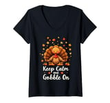 Womens Funny Thanksgiving Keep Calm and Gobble On V-Neck T-Shirt