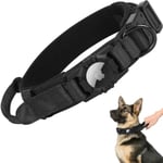 Taktisk AirTag hundhalsband, Heavy Duty Air Tag-hundhalsband, Militärhundhalsband med Apple AirTag hållare och handtag Black S