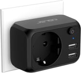 Prise Multiple USB, Mini 3 en 1 Chargeur USB Multiprises Murale 16A, 4000W et 2 Ports USB avec Interrupteur, Prise Murale Electrique Idéal pour Chambre Bureau Domicile Voyages- Noir