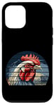 Coque pour iPhone 13 Pro Rétro coucher de soleil blanc poulet/tête de coq jeu de volaille art
