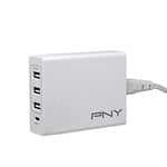 PNY Multi-Chargeur 4 Ports avec Port USB-C Power Delivery P-AC-3UF1TC-WEU30-RB Blanc