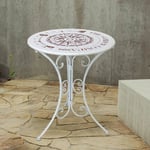 Etc-shop - Petite table de jardin table d'appoint en fer table de balcon petite ronde, blanc, design boussole, DxH 60x70 cm