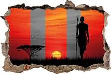 pixxp Rint 3D WD 5018 _ 62 x 42 Coucher de Soleil Rouge en Afrique percée 3D Sticker Mural Mural en Vinyle Noir/Blanc 62 x 42 x 0,02 cm