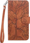 Tiyoo Flip Phone Case for Samsung Galaxy A13/ A04S/ M13 5G, Shockproof Leather Wallet Case with The Tree of Life Pattern, Protective Cover with Card Holder and Magnetic Closure, Phone Cover, Brown