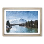 Big Box Art Mountain Above The Lake Painting Framed Wall Art Picture Print Ready to Hang, Oak A2 (62 x 45 cm)