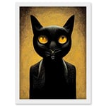 Doppelganger33 LTD Black Cat Le Chat Noir Modern Mustard Artwork Framed Wall Art Print A4