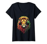 Womens Lion Headphones V-Neck T-Shirt