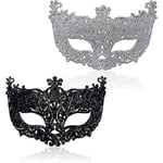 2 st Maskerad Mask, Svart Filigran och Silver Filigran Fancy Jul Maskerad Masker för Maskerad Bal