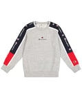 Champion Legacy Retro Sport B (306857) - Ultralight Soft Compact Fleece Taped Crewneck Sweatshirt, Melange Grey/Navy Blue (NOXM/NNY/WHT), 11-12 years (L) Child FW24