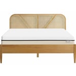 Ensemble lit 160x200 en bois et cannage Leonie + Matelas Hybride à ressorts ensachés et mémoire de forme - Spring Elite