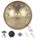 Handpan Drum - 22 Inches D Minor 10 Notes 440Hz Steel Hand Drum for Adult, Instrument with Soft Hand Pan Bag Drum Mallet and Stand, Harmonic Percussion for Sound Healing,Personal Meditation,Yoga(Gold)