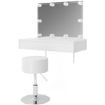 Coiffeuse Alessia, Blanc, 90 cm avec éclairage LED et tabouret, Vicco