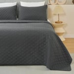 WOLTU Couvre-lit 200x220 cm Gris Foncé de 3 Pièces, Couverture Légère avec 2 Taies d'oreiller de 50x70 cm, Couette Matelassée, Jeté de Canapé Douillet pour Salon Chambre à Coucher